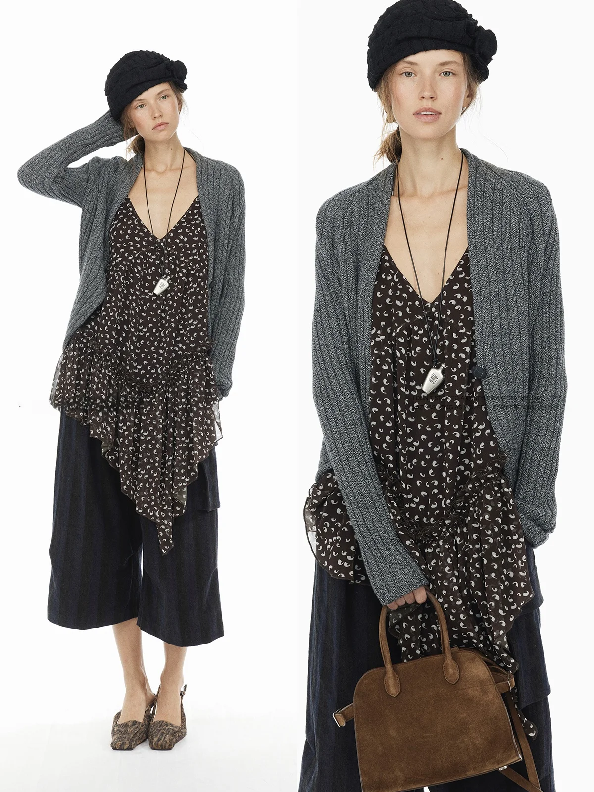 

Molin Maison Lazy Slow Faion V-Ne Knitted Cardigan Wool Cotton Blend Long Sve Cloud Soft Feel Striped Open-irt Sle