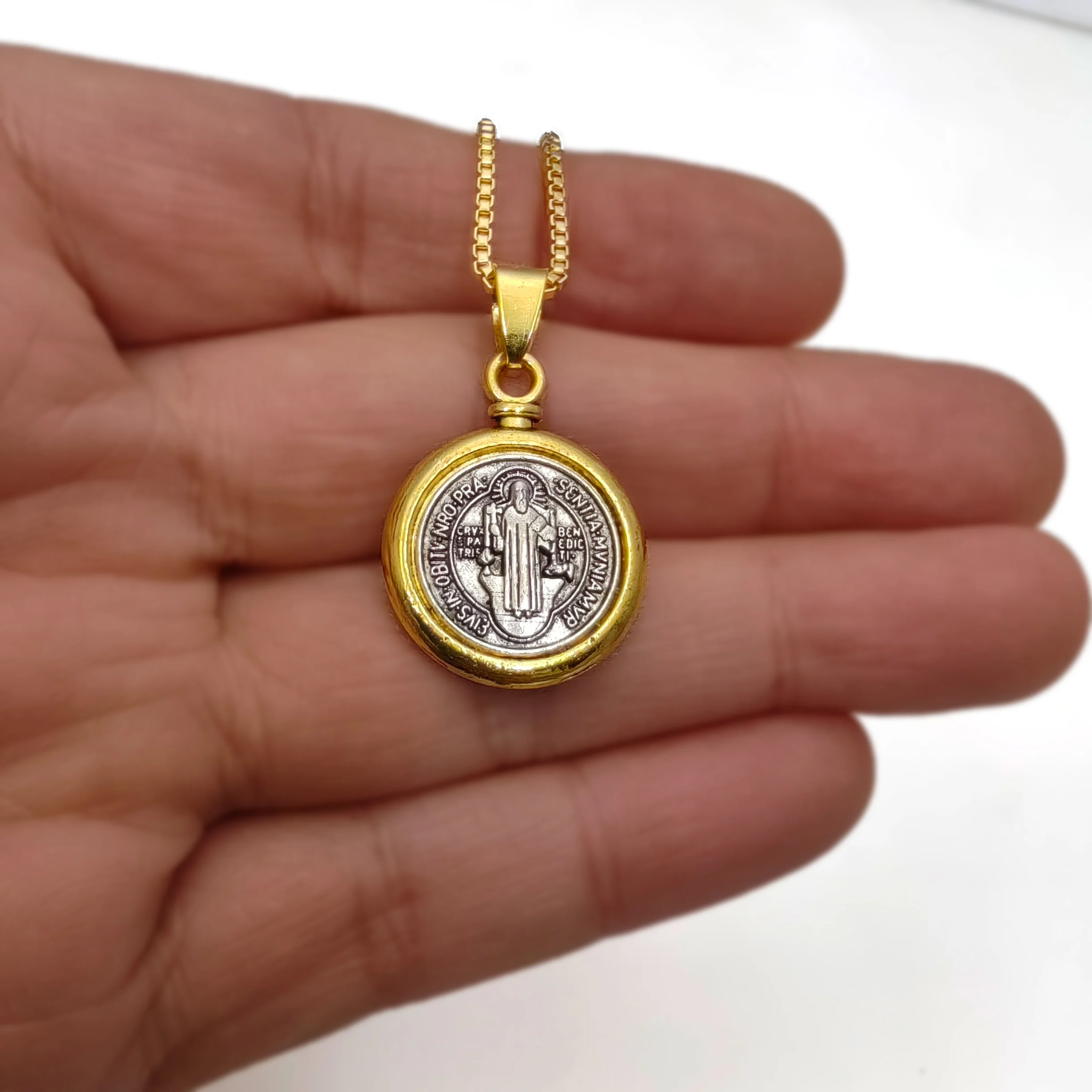 1pc Men Pendant Necklaces Saint St Benedict of Nursia Patron Necklace Medallion with Chain 24 Inches N1693 Father's Day Gifts - view 6