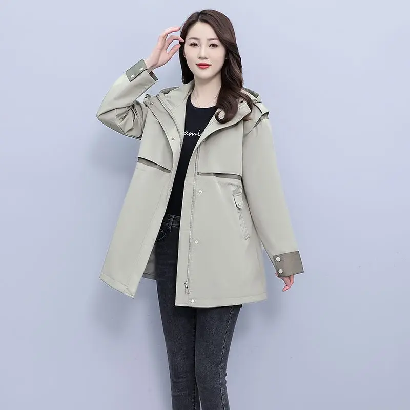 

2024 Spring Autumn New Chic Casual Windbreakers Coat Women's Overcoat Korean Loose Tooling Mid-length Hooded Trench Coat Outwear