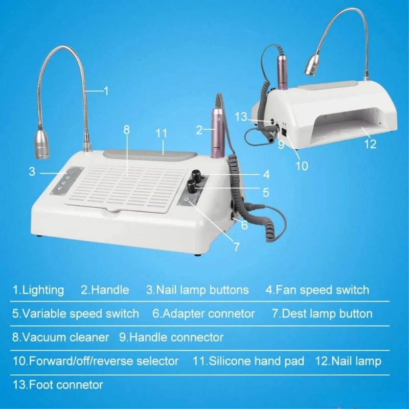 다기능 네일 폴리셔 전기 네일 드릴, 매니큐어 광택제 건조기 진공 청소기, 네일 살롱 관리 도구에 적합, 5 in 1