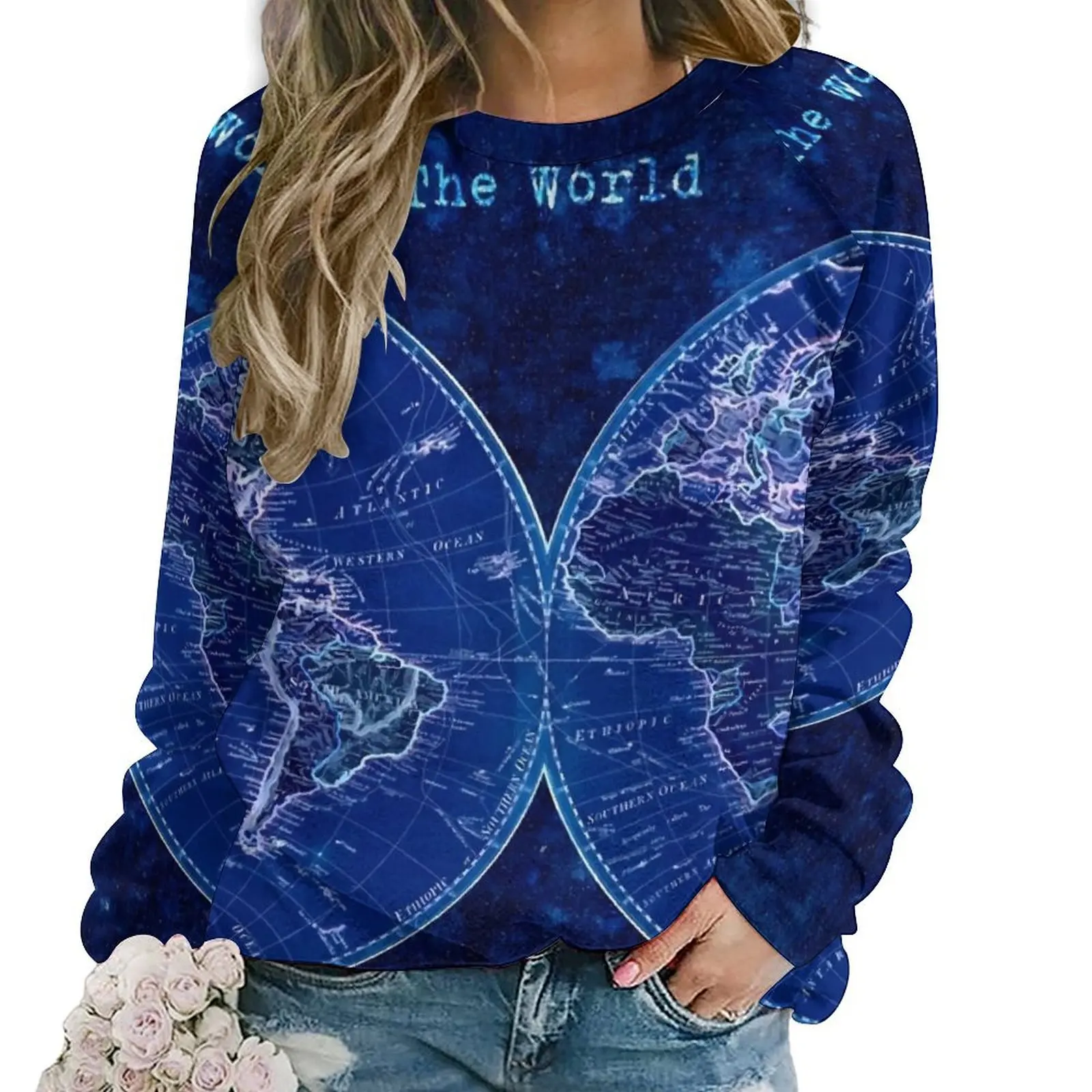 

Negative World Map Casual Hoodies Antique Map Modern Printed Hoodie Winter Long-Sleeve Harajuku Oversized Sweatshirts Gift Idea