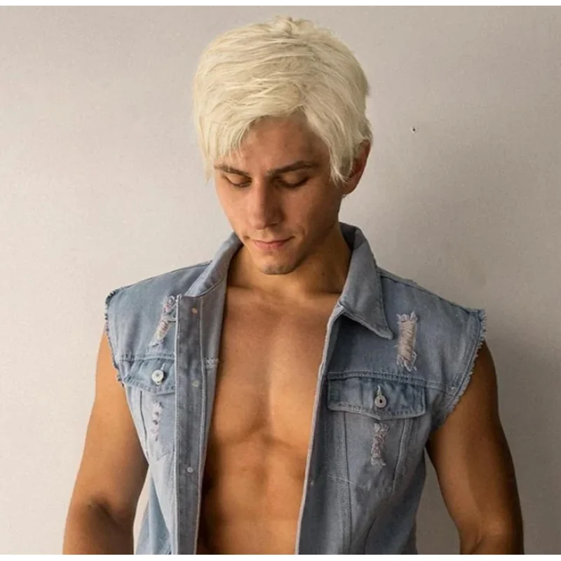 

New 's Cosplay Party Costume High Temperature Fiber Wig Golden Side Bangs Short Men's Hair