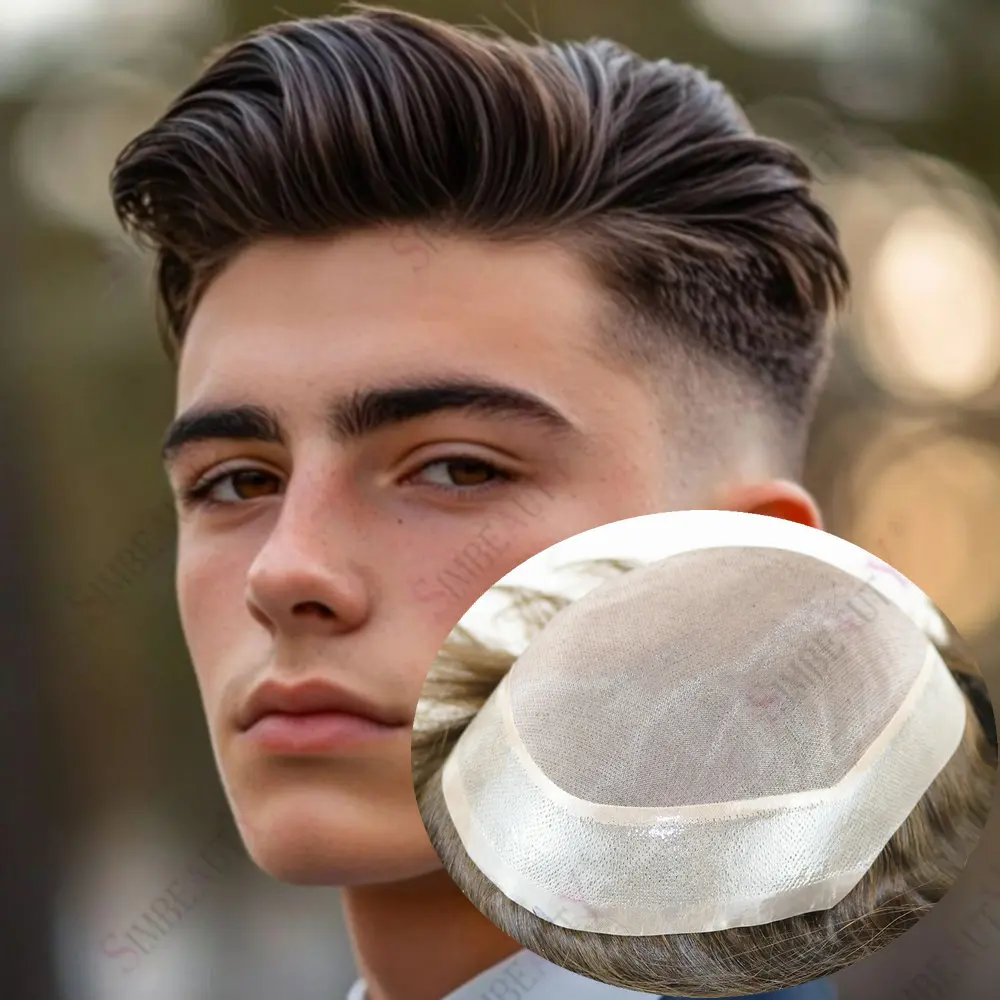 شعري طبيعي شعر بشري أوروبي للرجال شعر مستعار غير قابل للاكتشاف أحادي PU قاعدة أشقر بني أسود للرجال نظام بدلة شعري