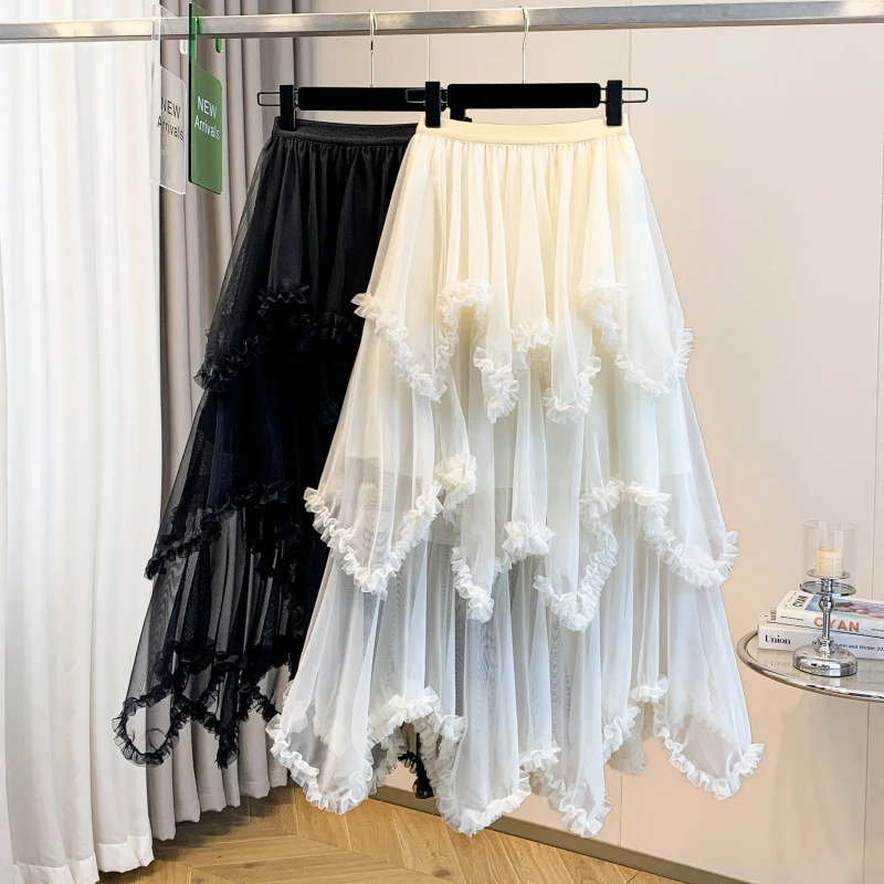 

Юбка с асимметричным подолом для женщин, весна-лето, большие размеры, корейский стиль, элегантная, стройнящая, из смесового хлопка, повседневная одежда