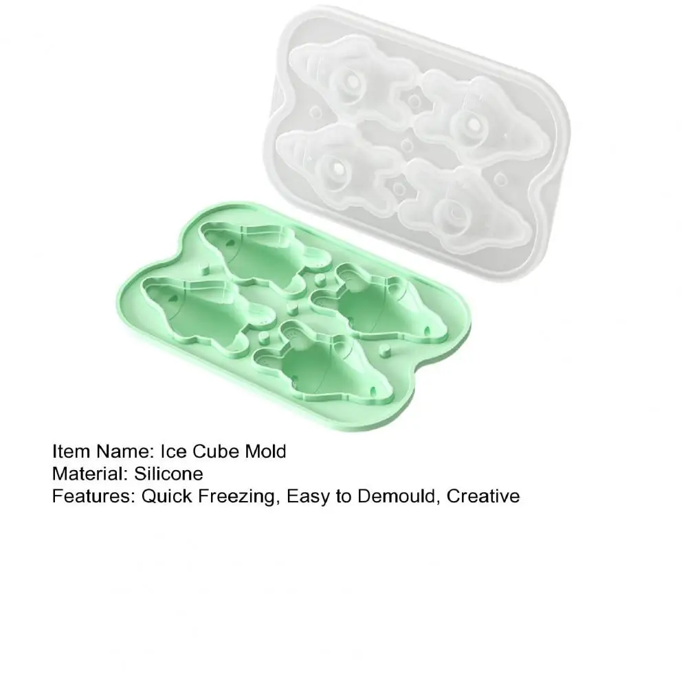 Easy Release Ice Tray Flexible Silicone Ice Cube Mold with Lid Leak-proof Stackable Ice Tray Lying Bear Shape Storage for Home