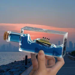 Titanic Cruise Ship Drift Bottle Fluid Hourglass Black Pearl Floating Boat Office Desktop Ornament Decompression Home Decor Gift