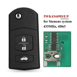 Jingyuqin 3BTN Flip mando a distancia del coche Fob para Mazda 5WK43449D /5WK43449E /5WK43449F 433MHz M2 Demio M3 Axela M5 Premacy M6 Atenza