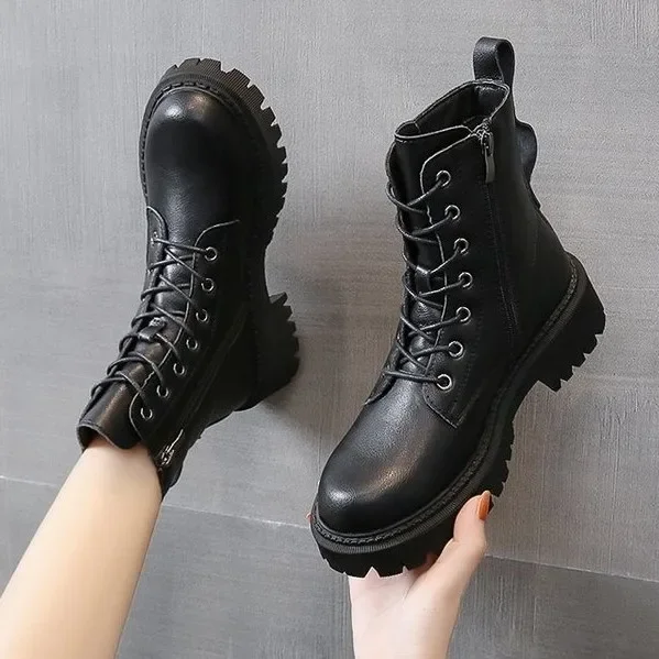 Women's boots autumn winter high Combat boots women Platform women Lace Up Woman Shoes Winter Biker Ankle Women's military Boots