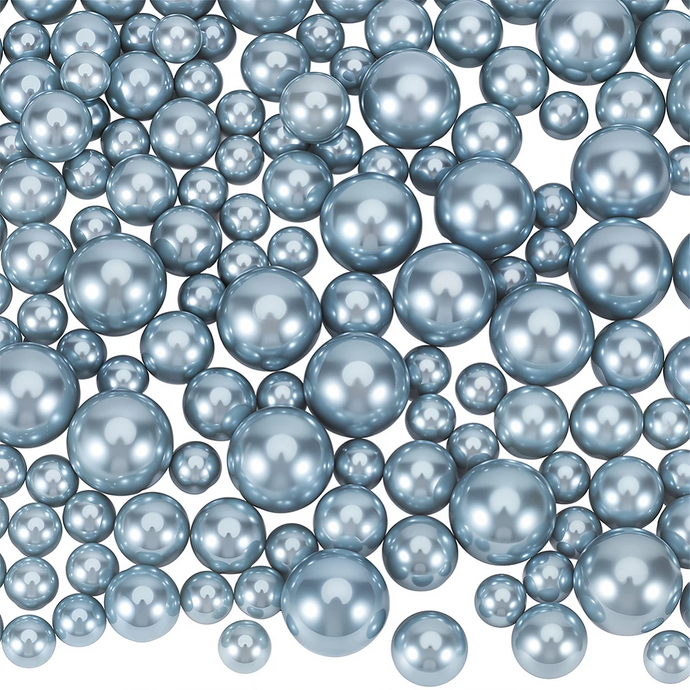 150Pcs Pearls Vase Filler Vase Beads Bulk Gray Plastic Mixed Size Imitation Pearl Round Bead No Hole Glossy Makeup Holder
