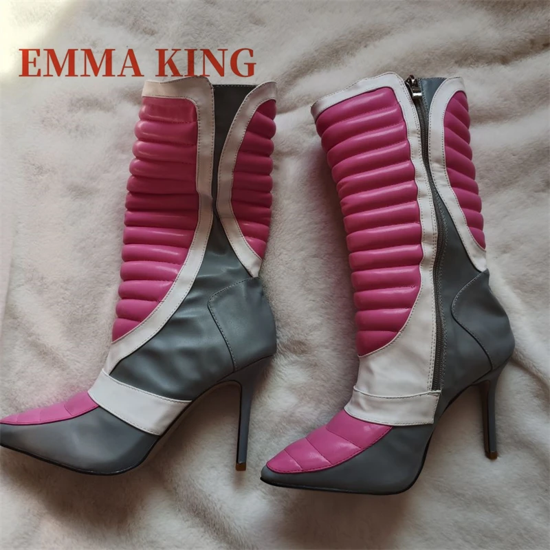 النساء خنجر كعب حذاء من الجلد مثير أشار تو متعدد الألوان لينة الجلود بوتاس 2025 موضة جديدة الجانب سستة الأحذية حجم 35-44 #4