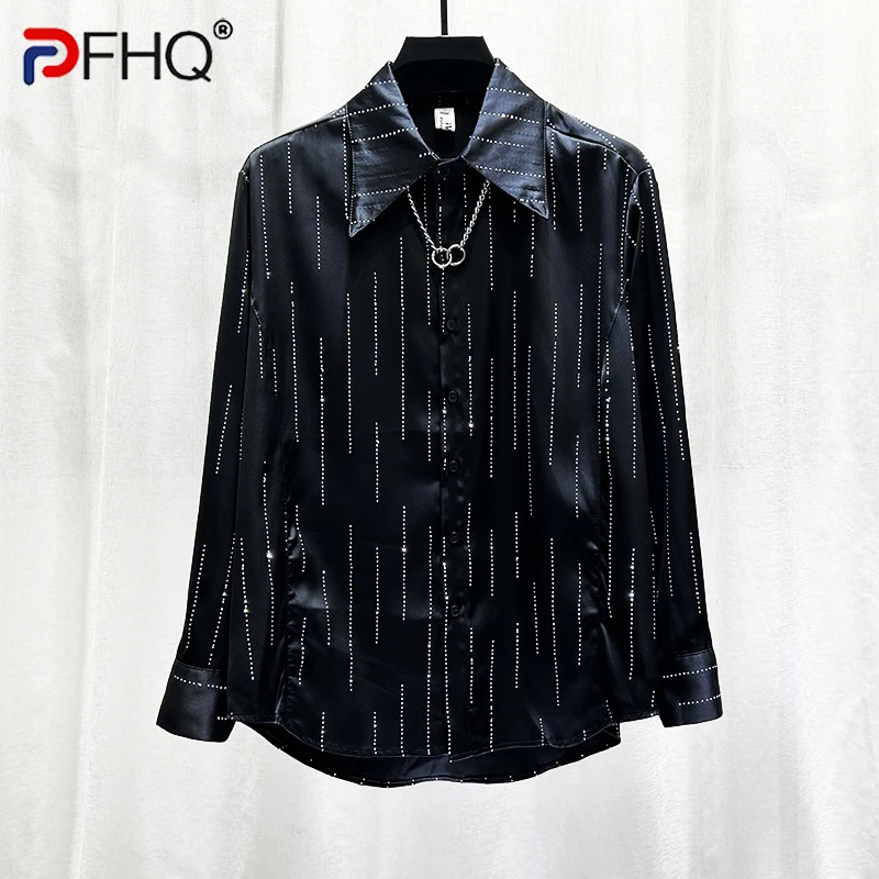 

PFHQ Advanced Hot Diamond Shirts Men's Fashion Trend Long Sleeve Heavy Industry Turn-down Collar Popular Tops Summer New 21Z4799