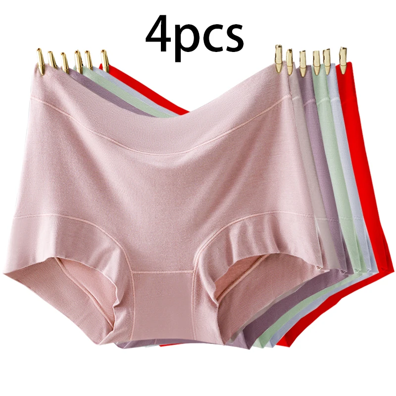 

4pcs Modal Women Panties Lady Plus Size Underwear Large Size High Waist Briefs Breathable Solid Color Female Lingerie