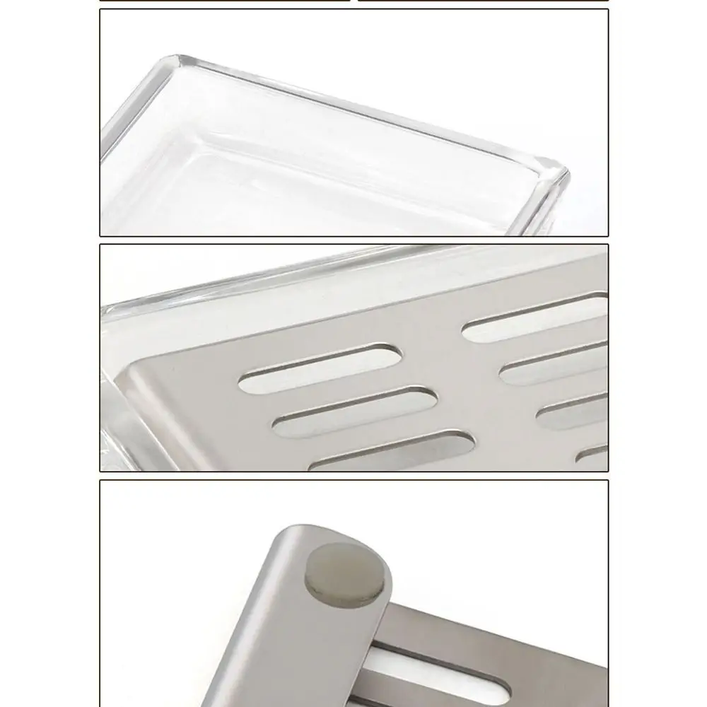 High-end Stainless Steel Glass Soap Dish Dual Layer Draining Rack Soap Holder Non-slip Rectangular Transparent Soap Box Hotel
