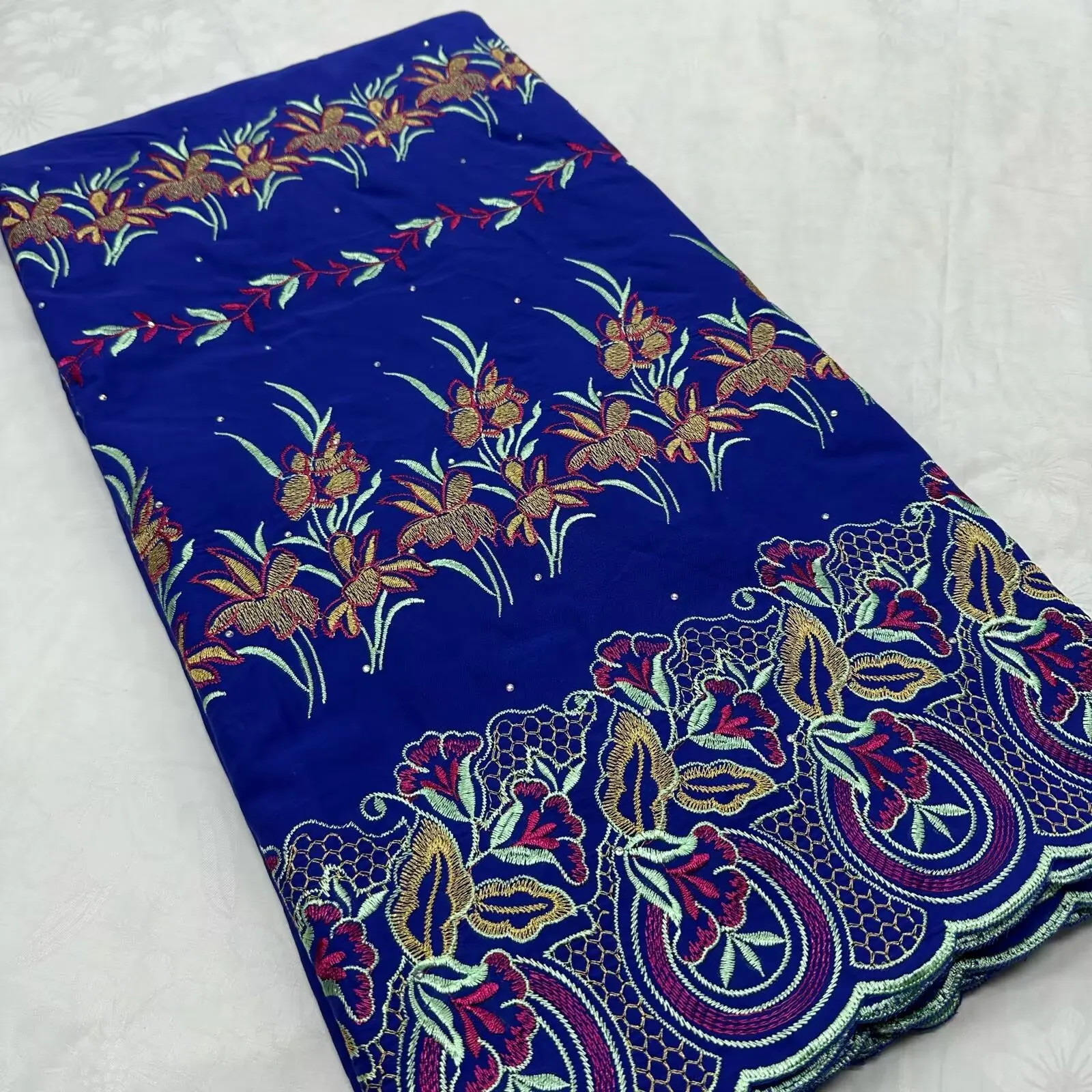 

2025 новый дизайн, высокое качество, африканская Левфая, 100% хлопок, кружевная ткань, кружевная ткань с вышивкой, 5 ярдов, ткань для свадебных платьев для выпускного вечера