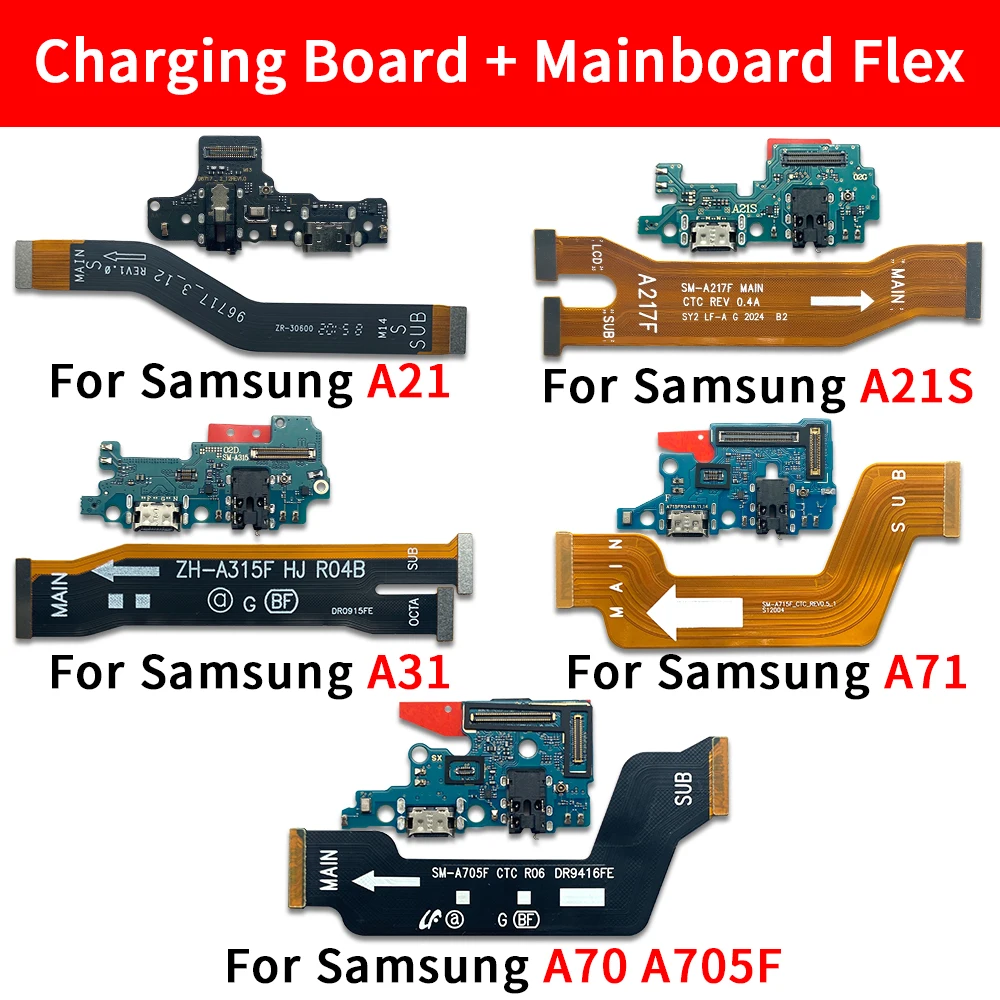 USB Charging Port Connector Board + Mainboard Flex For Samsung A21 A21S A31 A41 A51 A70 A71 Charging Port With Microphone