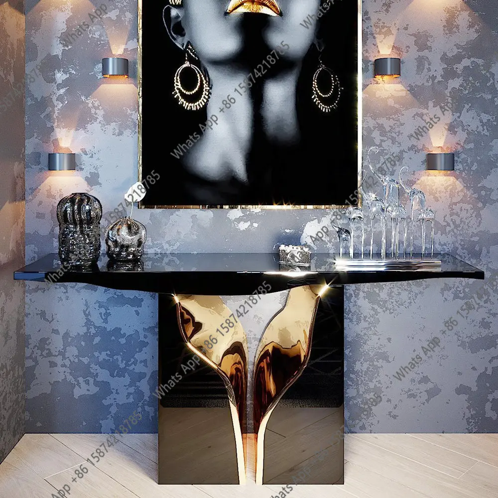 

J Italian Entrance Table Designer Model House Entrance Door Personality Simple Modern Stainless Steel Entrance Table