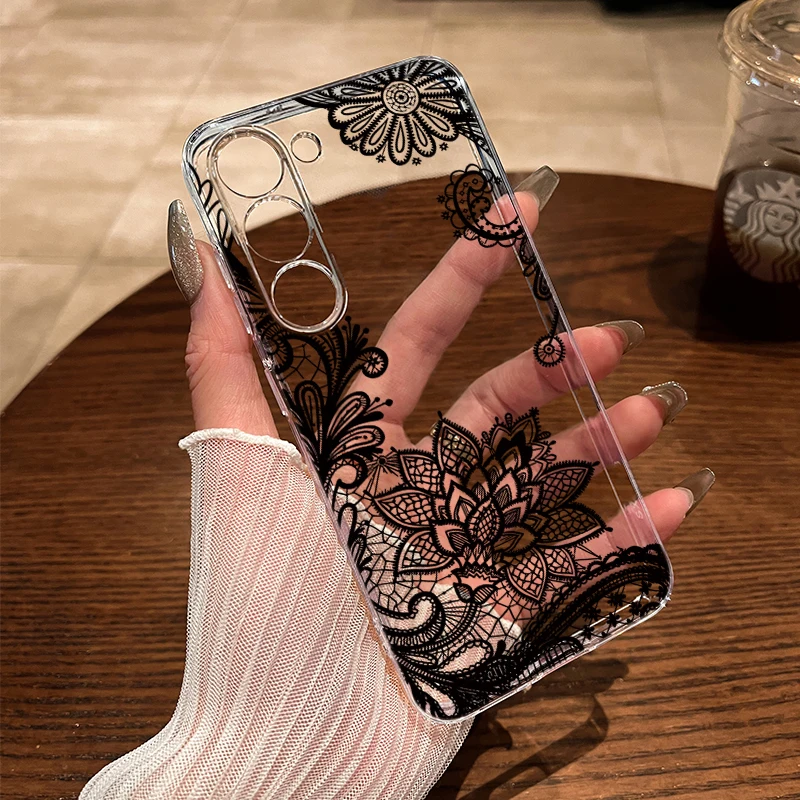 Spitzenbedruckte Transparente Hülle für Samsung Galaxy S25 Ultra S24 S23 Ultra S22 S21Plus FE A16 A15 A56 A55 A54 A53 A36 5G TUP Funda – Detail 6