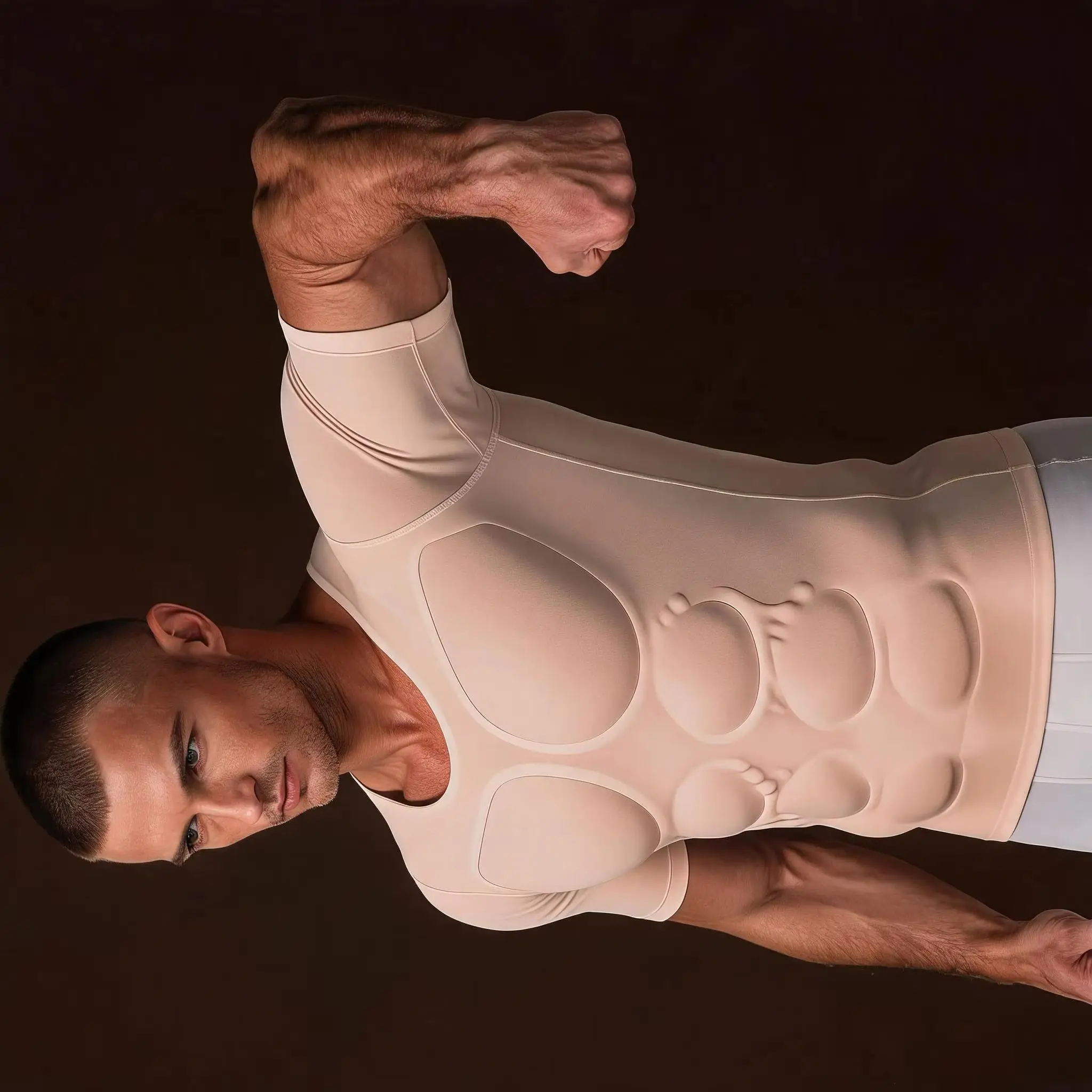 Woman Man Cosplay T-Shirts with Muscle Chest Sponge Pads Skin Color Elastic Fake Shoulders Padded Lingerie CD Woman GYM Shaper