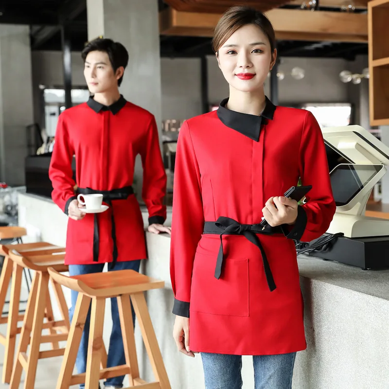 Chinese Waiter Autumn and Winter Clothing Women's Restaurant Restaurant Work Clothes Long Sleeve Restaurant Hot Pot Tea House Em