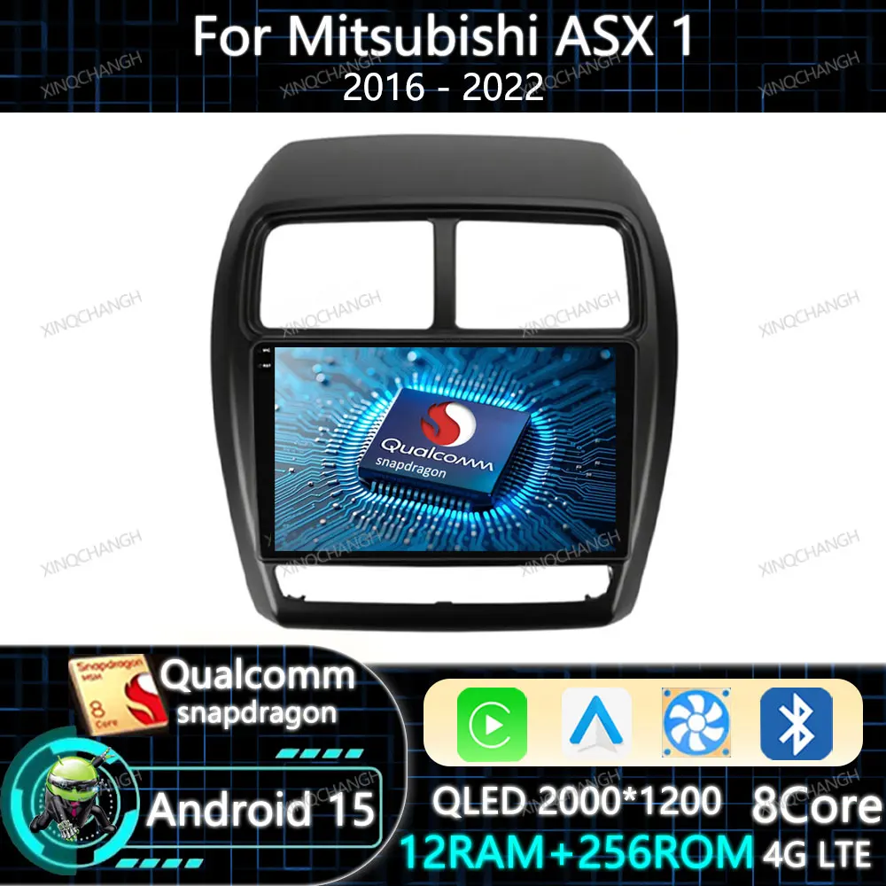 Android 15 Car Radio For Mitsubishi ASX 1 2016 - 2022 Head Unit Carplay Auto Qualcomm Multimedia Stereo Video Player QLED GPS BT