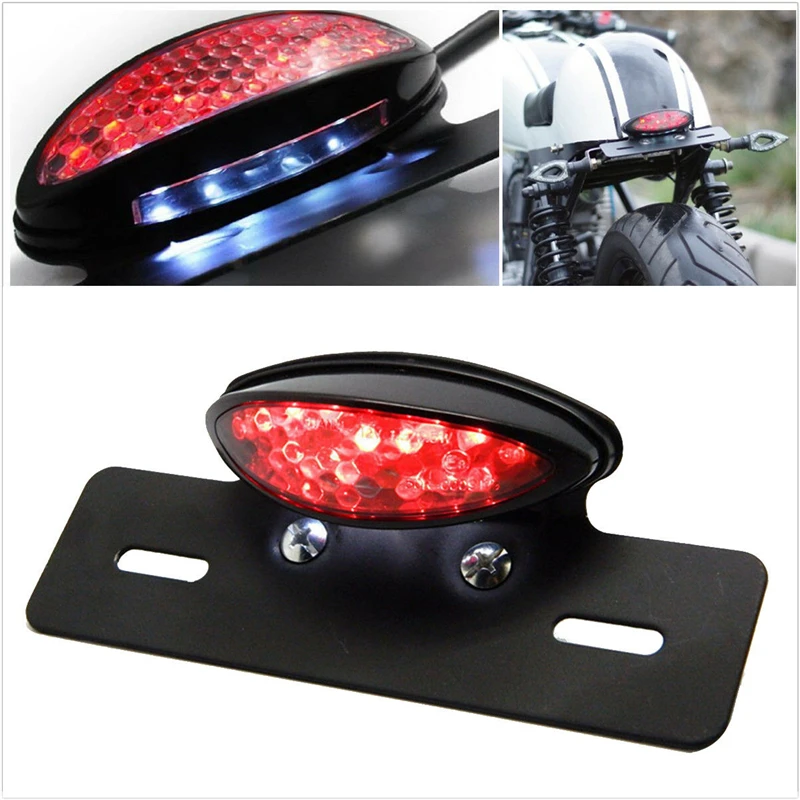 1pc 12V Universal Motorcycle LED Brake Taillight Retro Metal Bracket Brake Light With Number Plate Holder Motorcycle Accessories