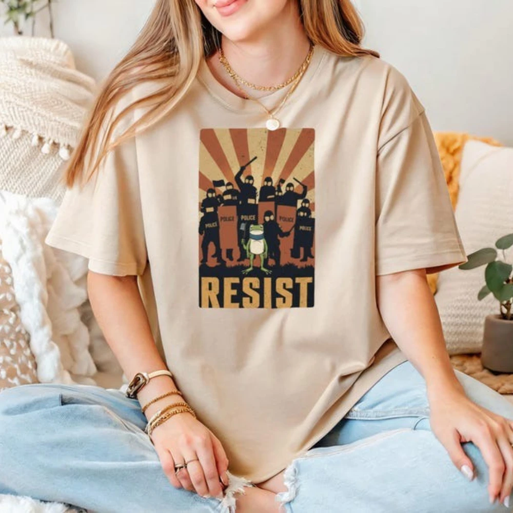 Resist Portland Frog Shirt I Stand with Frog Protest Graphic T Shirts Casual O-neck Adult Outdoors Woman Man Cotton Tshirts