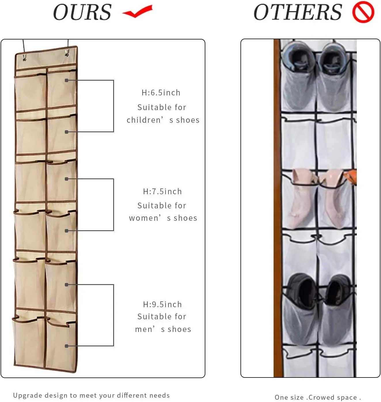 Over The Door Shoe Organizer Hanging Shoe Organizer 12 Mesh Pockets Shoe Organizer for Closet Men and Woman Kids Shoes Storage