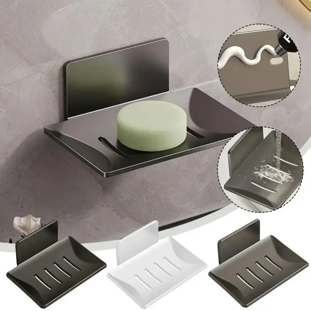 Soap Dish Shower Waterfall Black Stainless Steel Soap Tray Self Adhesive Bar Soap Holder with Drain for Shower Bathroom Kitchen