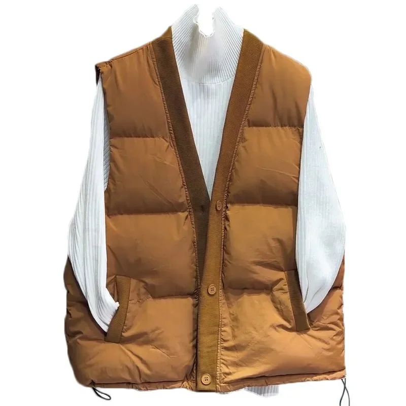 

Autumn Winter Thicken Warm Cotton Vest Women 2024 New Fashion Loose Casual Waistcoat Coat V-Neck Pure Colour Outerwear Female