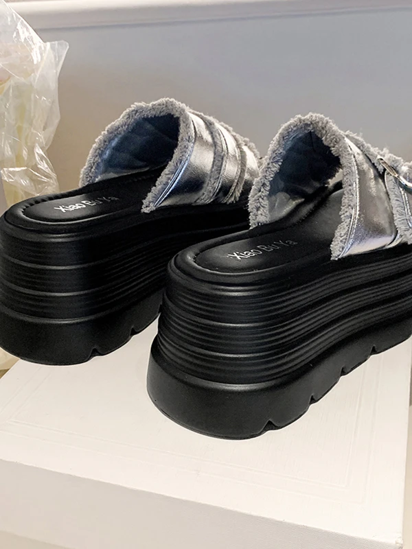 

Women's Summer Thi Heel Sandals 8cm Platform Slip-On oes Casual Sle Casual Wear Synthetic Leather Upper PU Sole