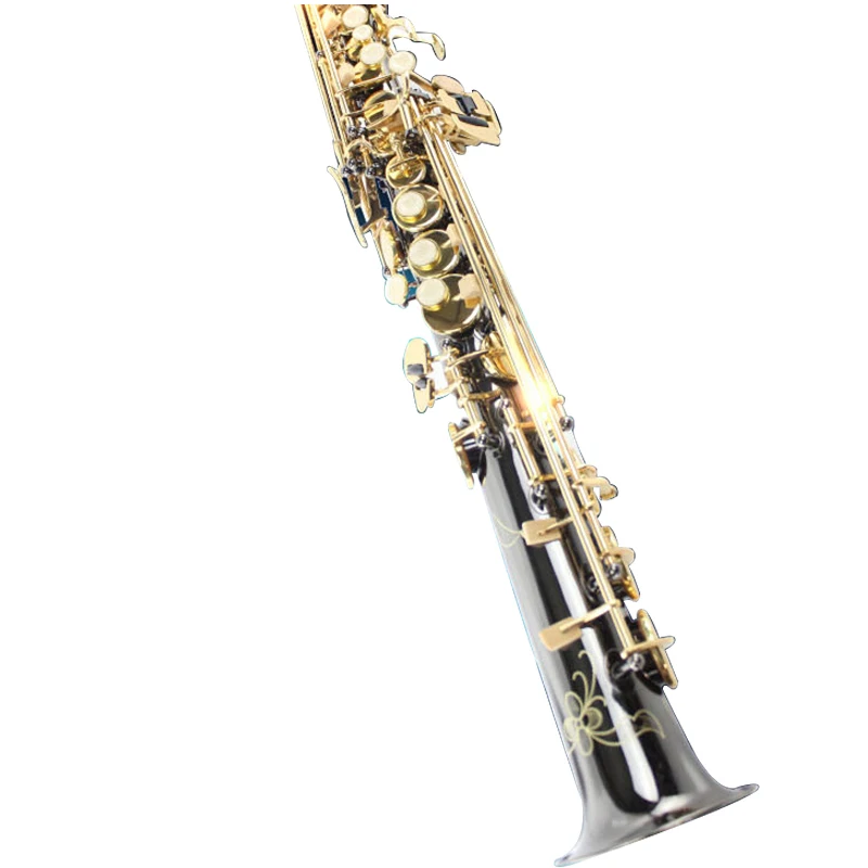 Straight SUZUKI Soprano Black Nickel Gold Key Saxophone music instrument B Flat Soprano saxophone with case Professional