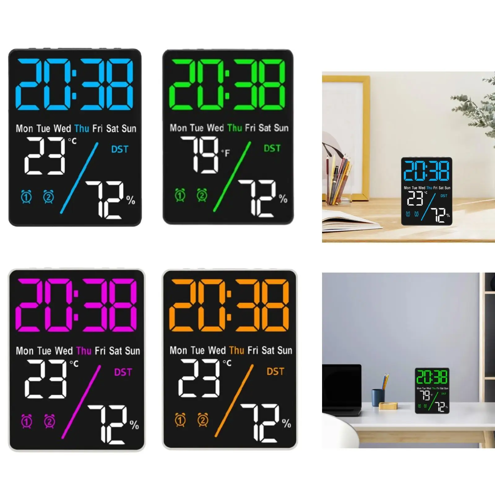 Digital Desk Alarm Clock Calendar Clock 12 Hour/24 Hour Snooze Function 9x2.5x12cm Large Digit Display for Bedside Multipurpose