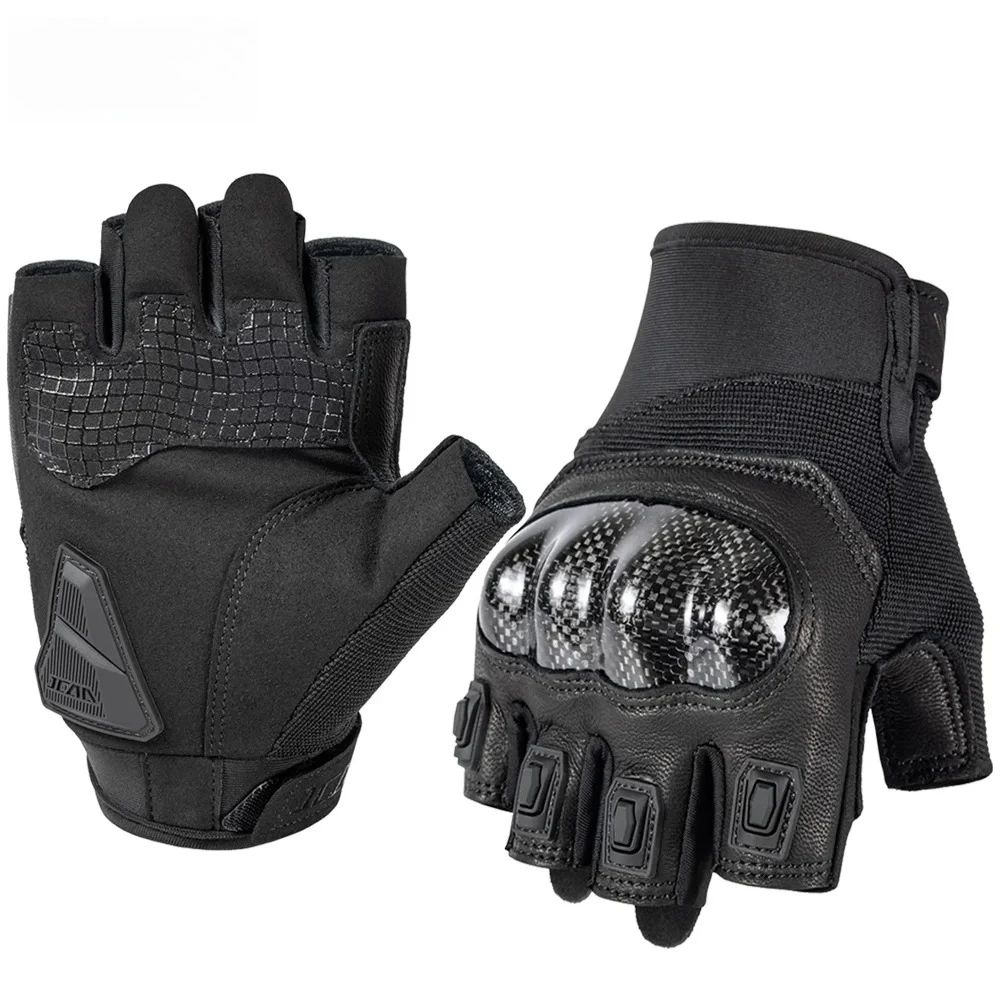 

Motorcycle Half Finger Gloves Summer Genuine Leather Breathable Motorcycle Carbon Fiber Shell Gloves Anti Fall Equipment