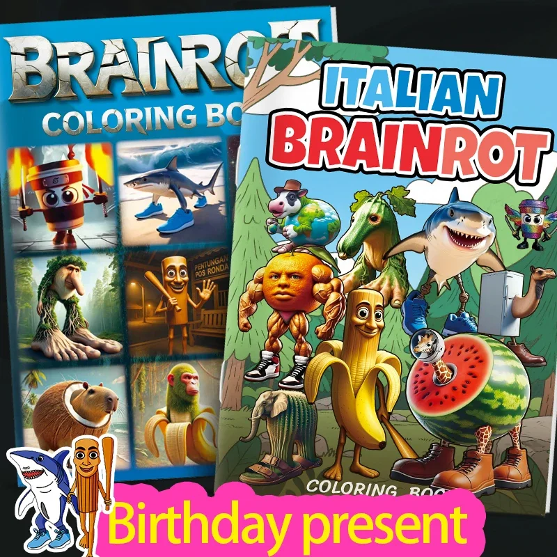 イタリアン・ブレインロット「トゥン・トゥン・トゥン・サフール」動物塗り絵ブック、かわいい線画、トレーススケッチ、絵本、子供向け、クリスマスに最適