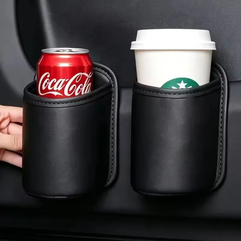 PU Leather Car Door Cup Holder – Rear Seat Drink Rack With Storage Bin, Uses For Back Seat Organization & Interior Tidy Pocket