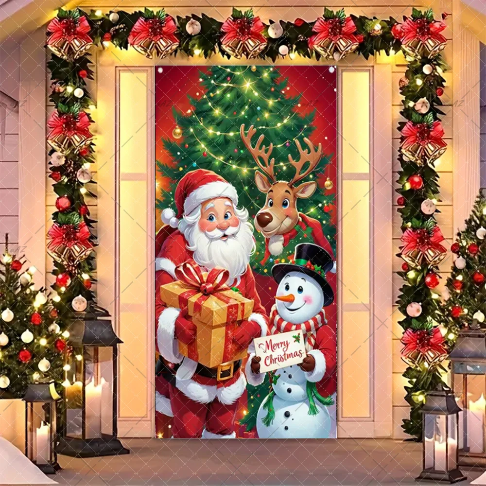 عيد الميلاد روح الدعابة سانتا كلوز والأيائل الباب راية زينة الحفلات داخلي في الهواء الطلق شرفة غطاء الباب لوازم هدايا احتفالية #5