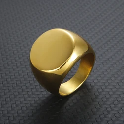 Stainless Steel High Polished Gold Plated Round Smooth Blank Signet Ring for Men Women Fast and Furious Ring Jewelry