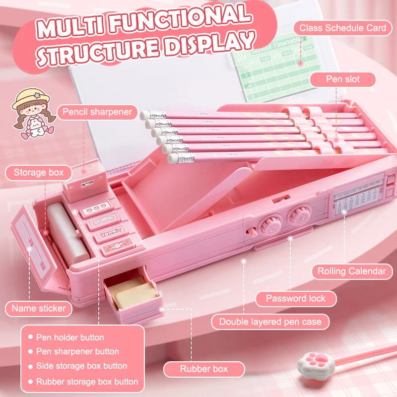 Cartoon Creative Multifunctional Pencil Case Elementary Students Large Capacity Stationery Box Double-layer Pencil Case Gifts