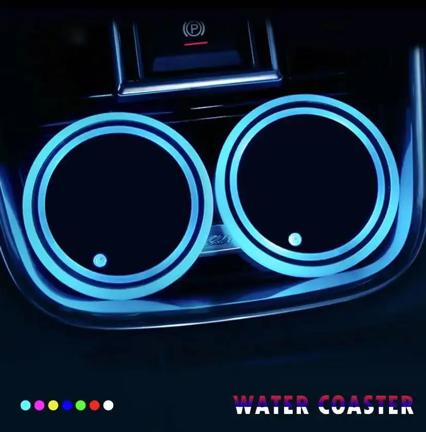 Car Led Water Cup Groove Mat Luminous Coasters with 7 Colors Changing Light USB Charging Intelligent Luminescence Non-slip Mat