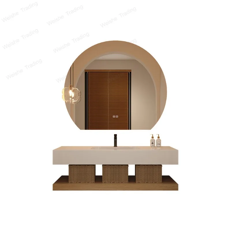luxury hotel rock slab seamless ceramic integrated basin bathroom cabinet combination hand washbasin bathroom toilet washstand