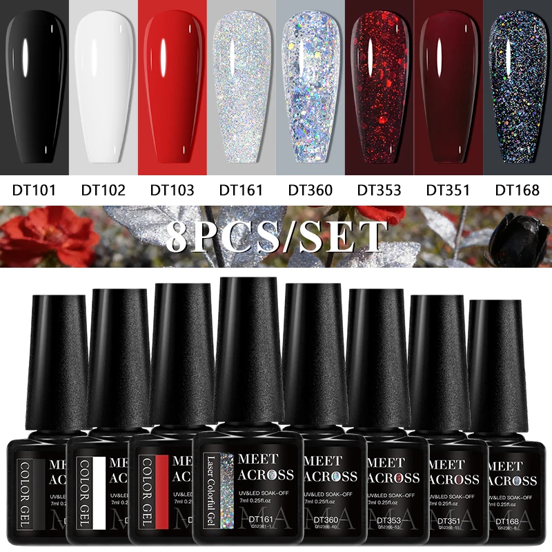 

Набор из 8 гель-лаков с блестками: розовый, красный, синий, сияющие блестки, полуперманентный, смываемый, УФ-гель-лак, принадлежности для маникюра