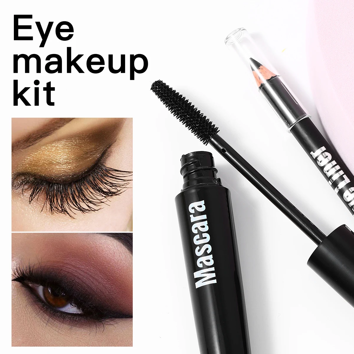 ซาส ชุดมาสคาร่าและอายไลเนอร์ 2-in-1 แปรงซิลิโคนพร้อมมาสคาร่าปริมาณมากพิเศษ สูตรแห้งเร็วและกันน้ำ