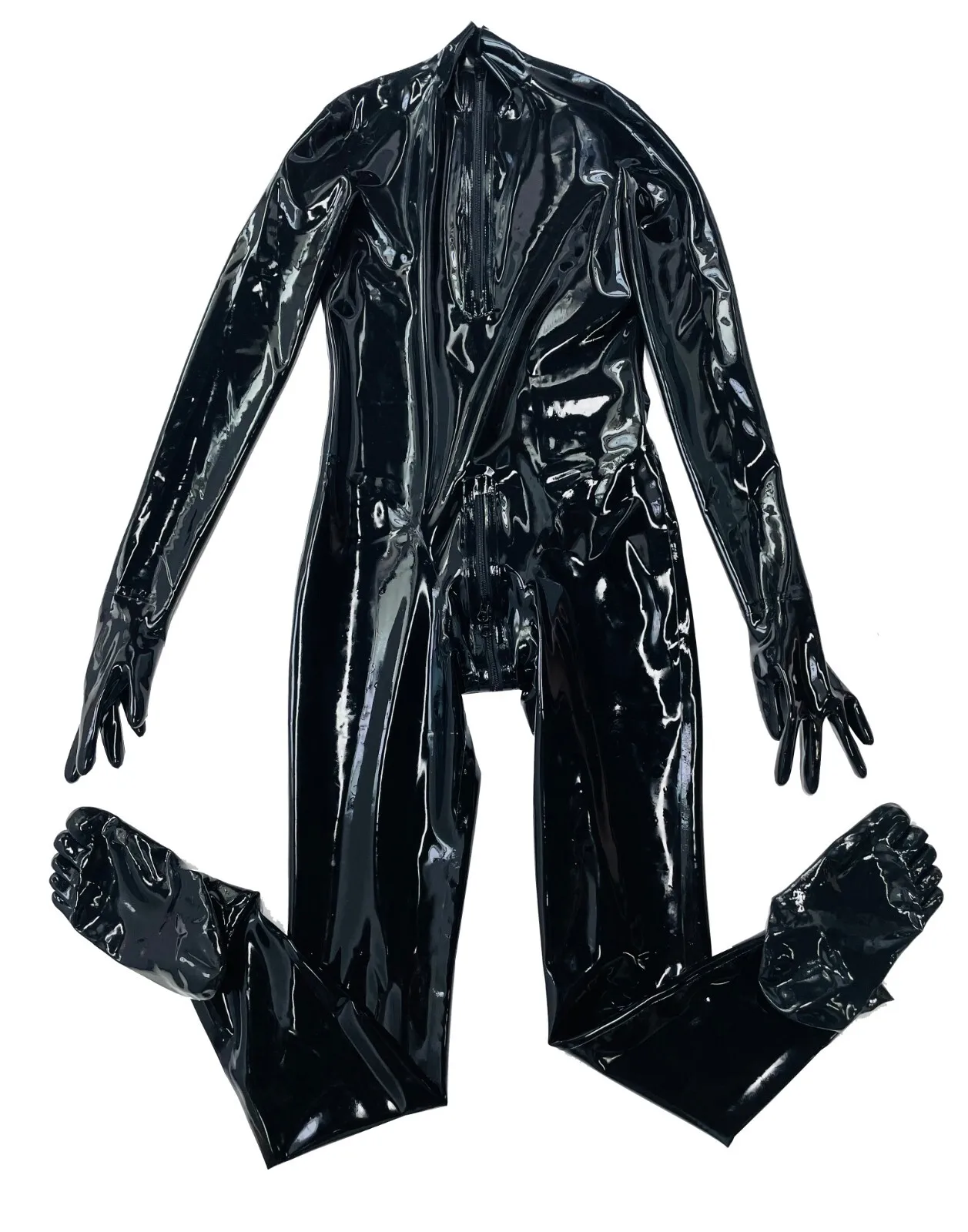 

Latex Bodysuit with Gloves and Five-toed Socks Front Zipper Crotch Zipper 0.4mm