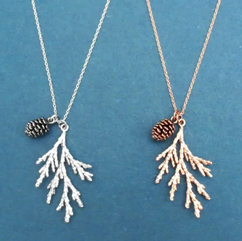 2024 New Vintage Gold Color Forest Pine Tree Cone Necklace for Women Tribal Style Branch Birch Jewelry Birthday Gifts