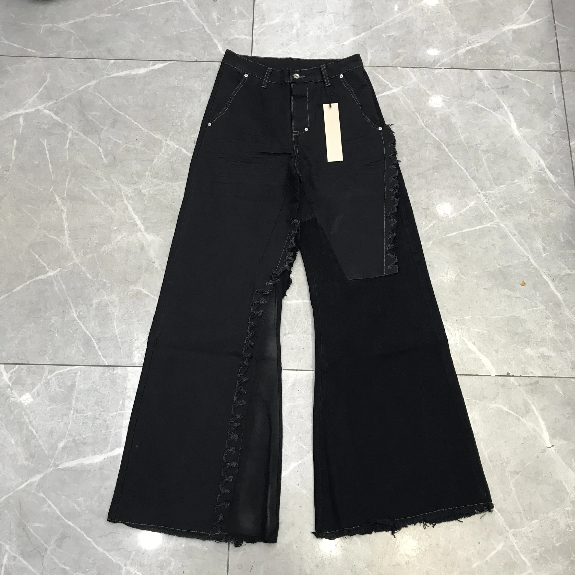 

Rick RO Patchwork Fabric Dark Style Workwear Wide Leg Pants Loose Casual Floor-Length Pants Men's and Women's Long Pants Trendy