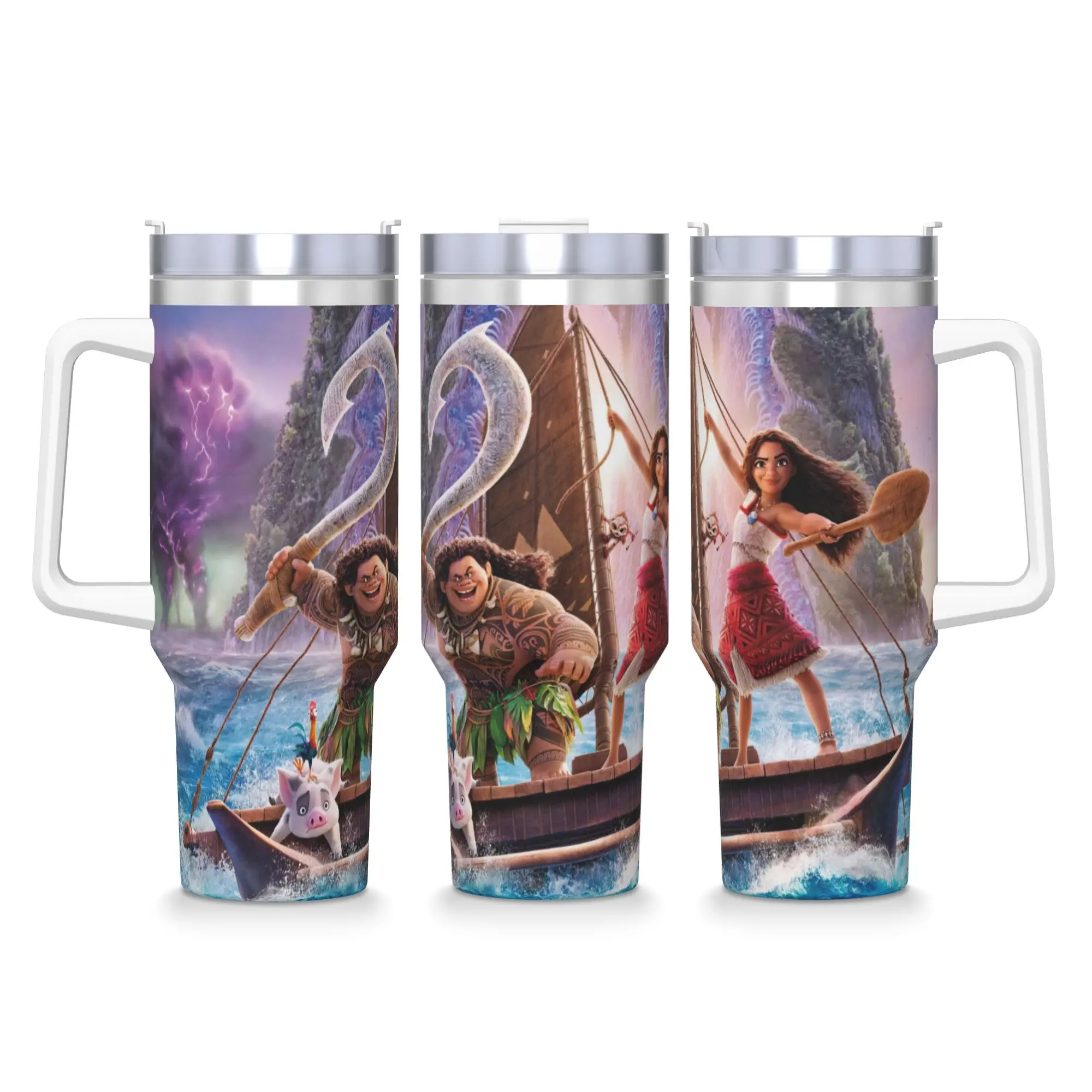 

Стакан из нержавеющей стали Моана 2, постер фильма, автомобильные кружки с соломинкой, дорожная бутылка для холодных напитков, портативная большая термокружка