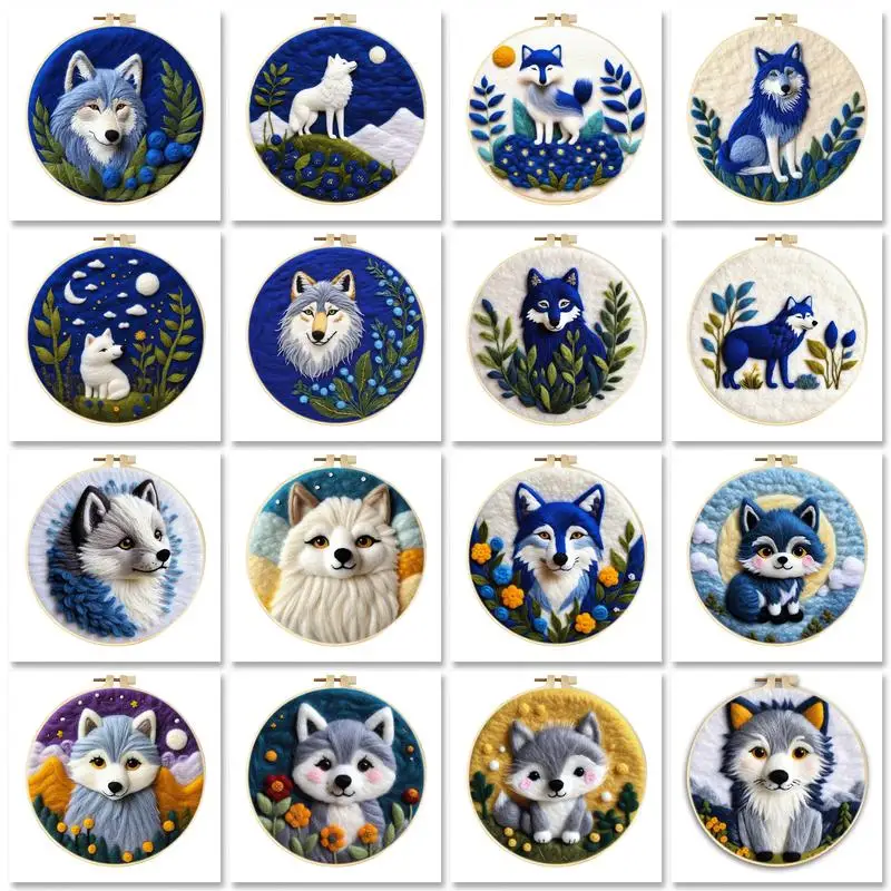 

Wool Felting Painting DIY Wool Embroidery Kit Creative Scenic Animals DIY Wool Needle Felt Tool 20x20cm Frame Picture Kit
