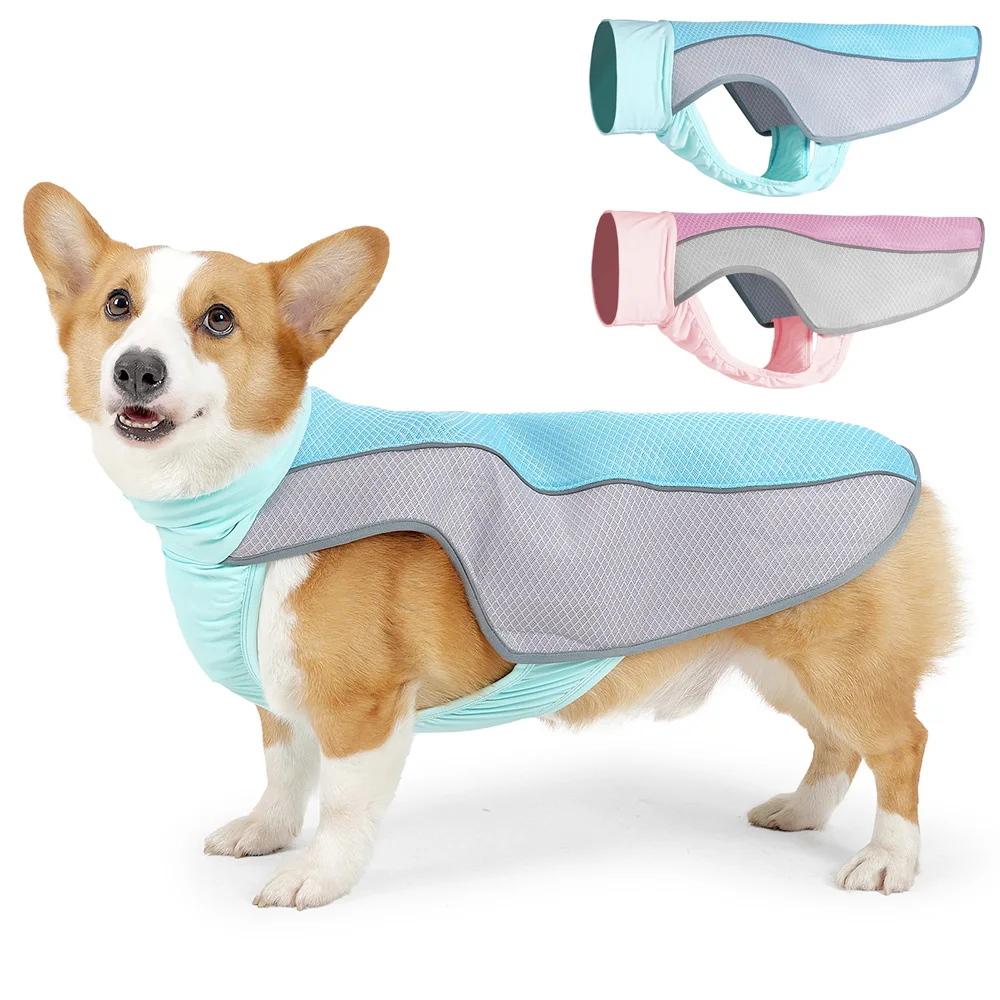 Dog Summer Cooling Vest, Breathable Ice Silk Mesh Sun Protection Coat with Reflective Strip