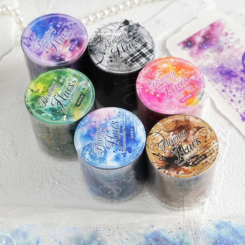 1roll/4x200cm Hazy Watercolor Gradient Washi Tape Stickers, Artistic Scrapbooking Decor Materials