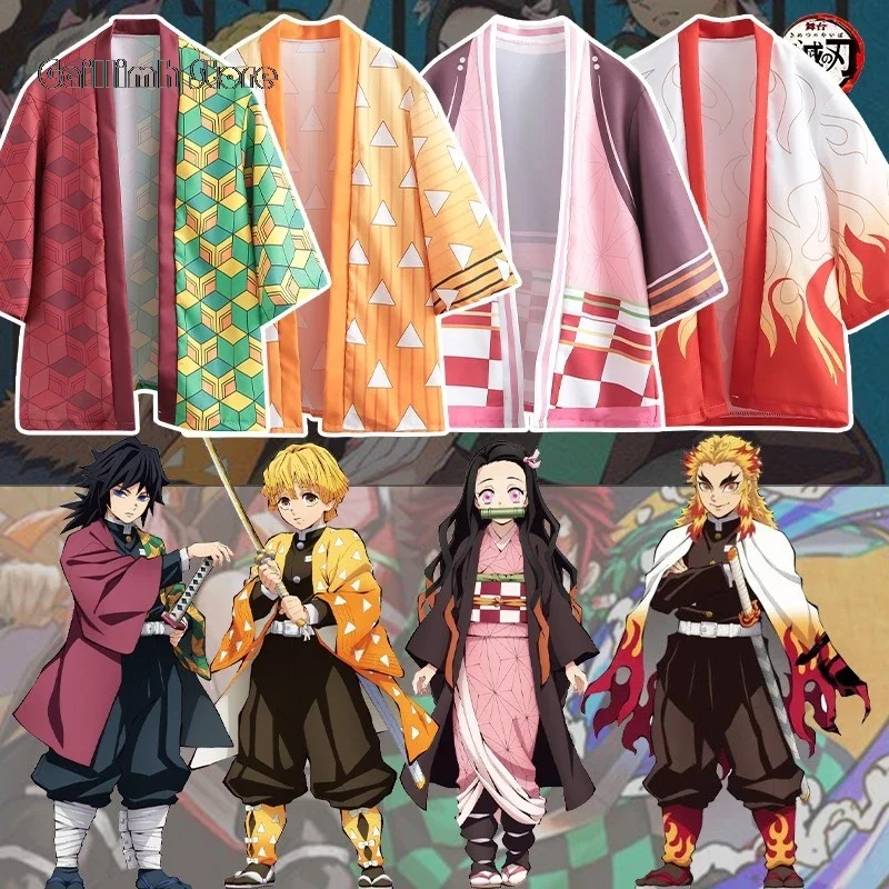 Anime Cosplay Costume Demon Slayer Cloak Kimetsu No Yaiba Haori Kimono Agatsuma Zenitsu Kochou Shinobu Summer Coat Shirt Trench